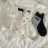 Autumn and Winter Heart-shaped Bow Socks for Women, Pure Cotton, Personalized and Retro Lace Boneless Mid-calf Socks