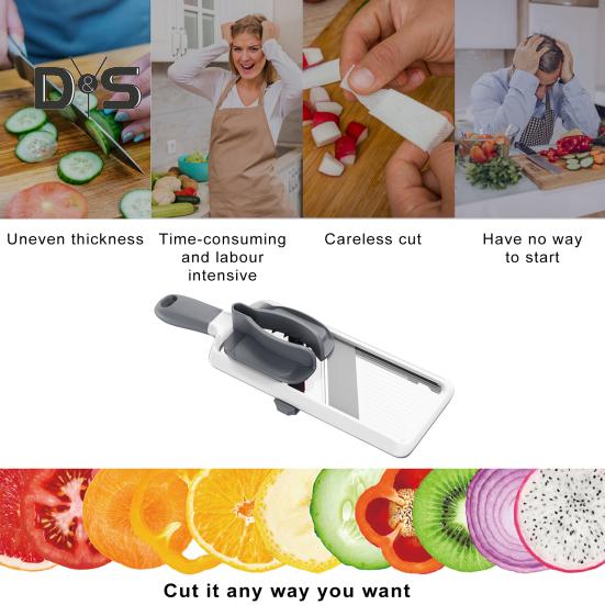 1 sada Multifunkční ruční kráječ zeleniny Nastavitelná tloušťka čepele z nerezové oceli Protiskluzová rukojeť Ovoce Mrkev Brambor Řezák na ředkvičky