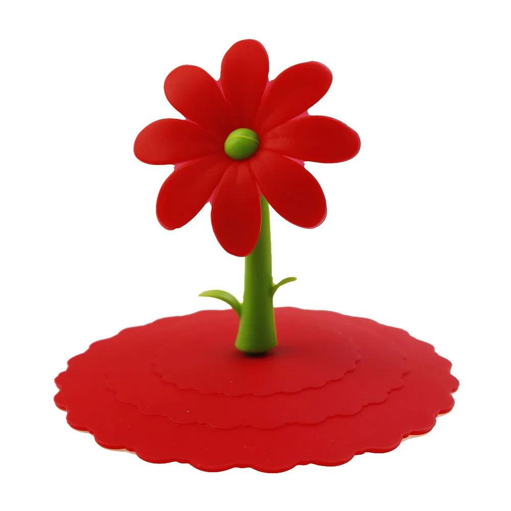 

1шт силиконовая крышка для стакана для воды, пылезащитное уплотнение, стеклянная крышка, симпатичные цветы, легко моется, ручка без запаха красный