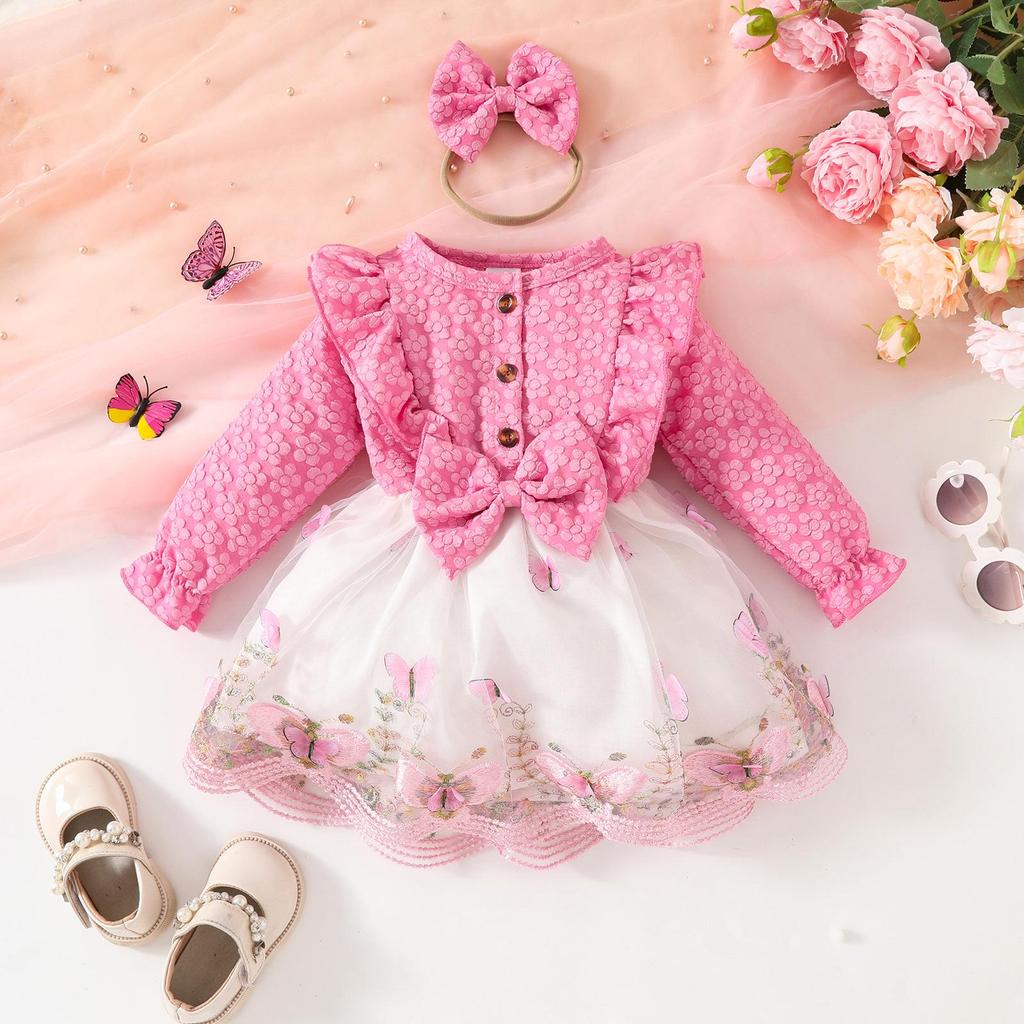 Conjunto Doce de Malha para Menina Infantil: Jaqueta de Manga Comprida, Vestido Colete Borboleta e Faixa de Cabelo para Outono/Inverno.