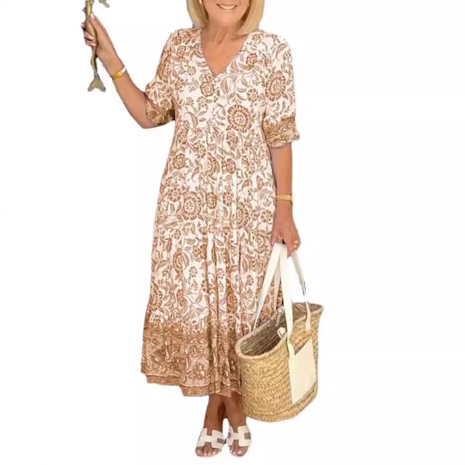 Abito Maxi Floreale Taglie Forti con Scollo a V per Vacanza al Mare