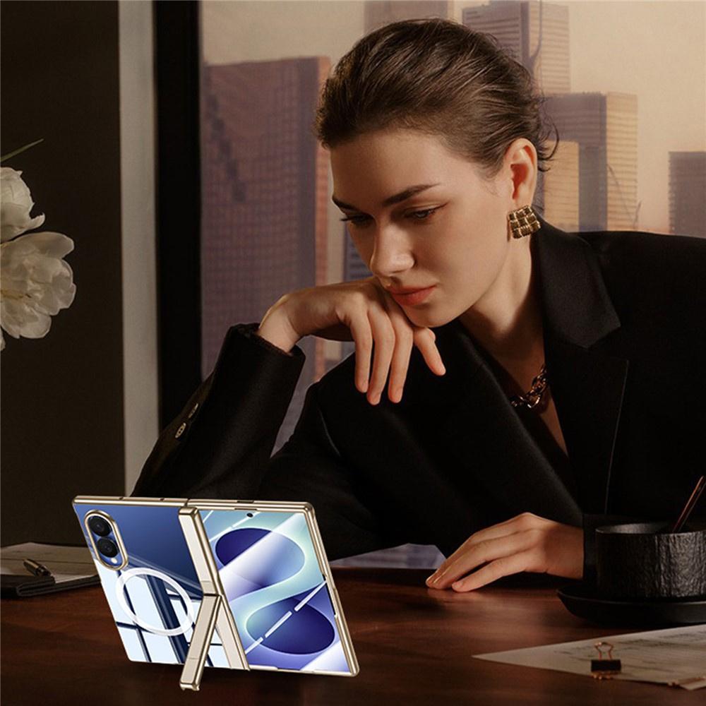Transparent case for Samsung Galaxy Z Fold 8, with stand and glass for external screen, for MagSafe, gold frame