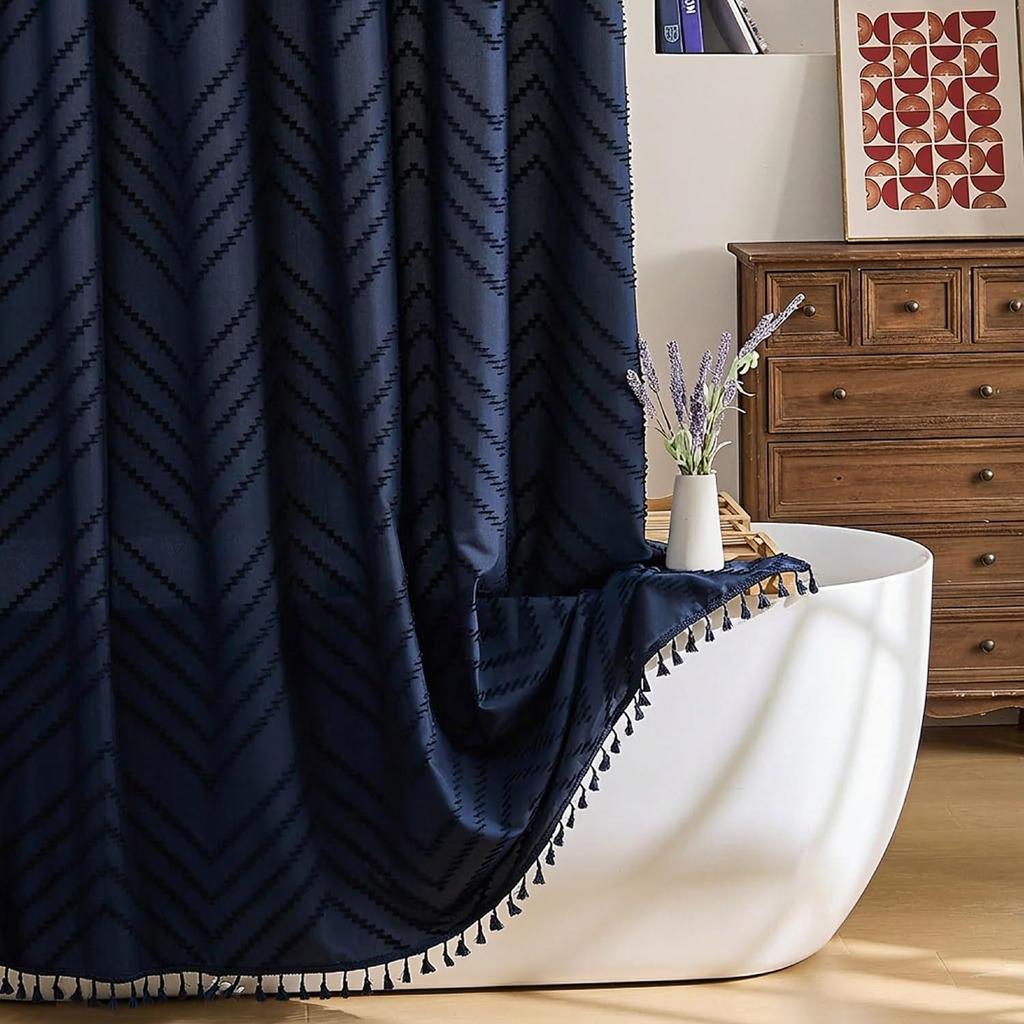 Waterproof Tassel Lace Shower Curtain with Floral Design