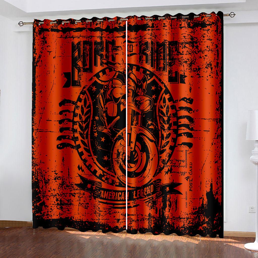 Motorcycle Illustration Printing Curtains Two Independent Curtains On The Left and Right Side Blackout Curtains for Bedrooms