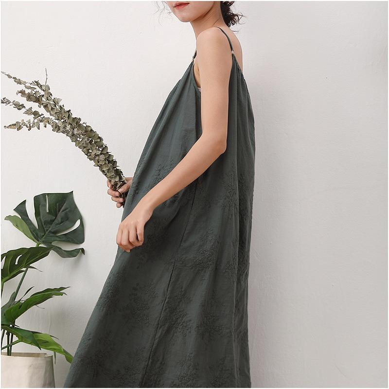 Spring/summer Day Mori Woman Fresh Sweet Solid Color Dress Embroidered Loose Waist with Waistband Base Long Dress