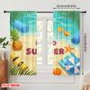 2pcs 2D Flat Printing Window Curtains Summer Beach Pineapple Sun Towel 100% Polyester Without Electricity Party Decorations Use