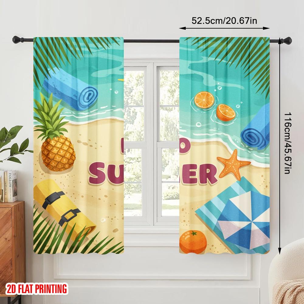 2pcs 2D Flat Printing Window Curtains Summer Beach Pineapple Sun Towel 100% Polyester Without Electricity Party Decorations Use
