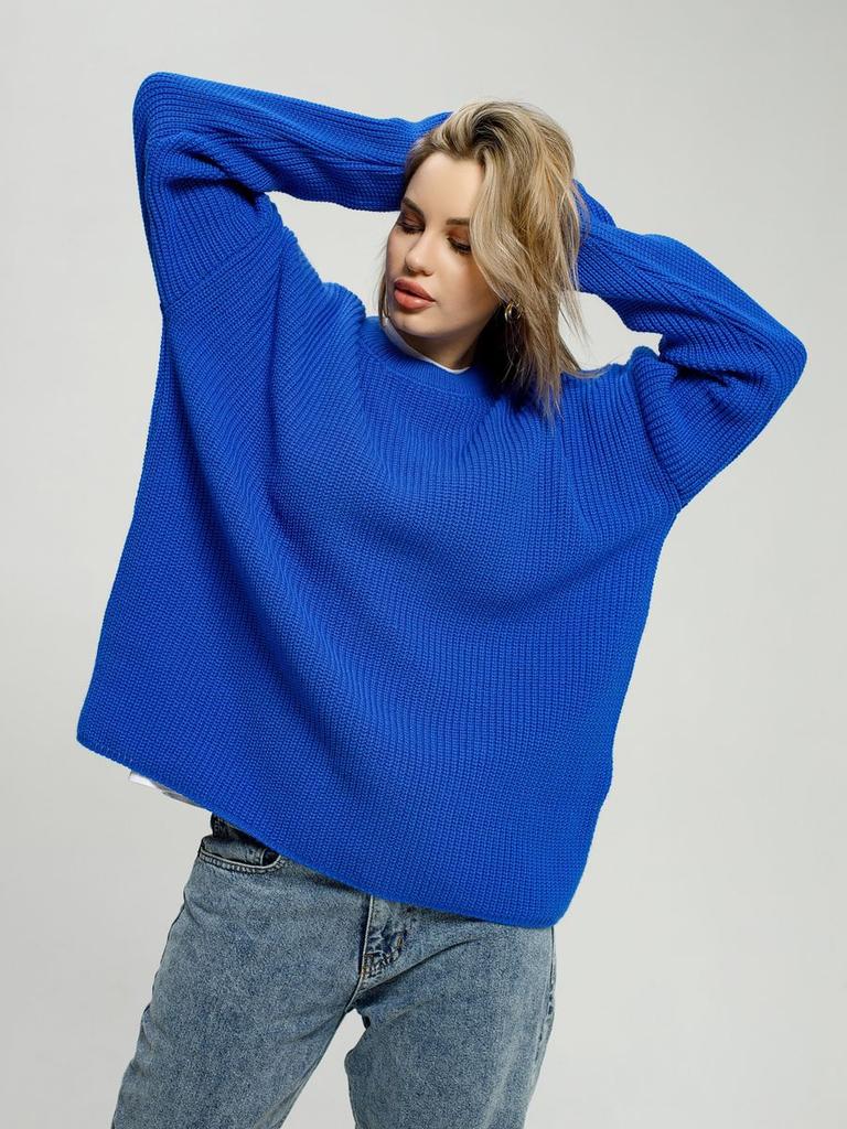 Solid color crew neck sweater European and American spring and autumn loose knitted sweater Ins pullover sweater women