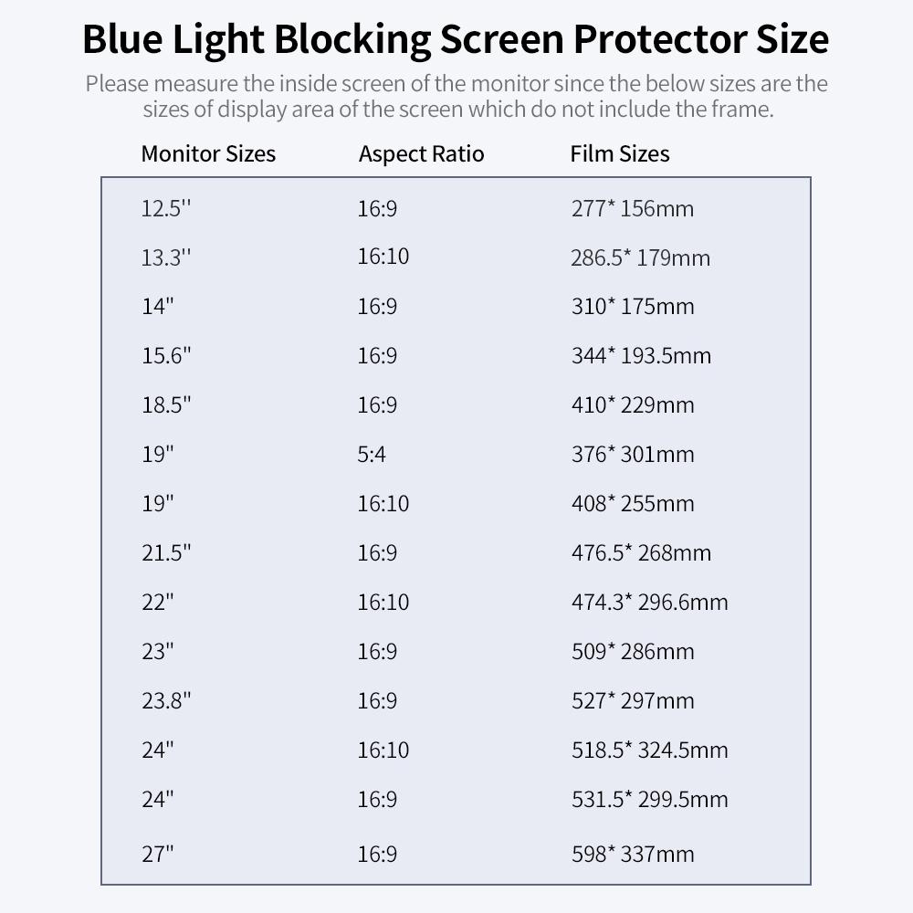 Blue Light Blocking Screen Protector High Transmittance Anti UV&Glare Blue Light Filter for 24   Monitor with 16:9