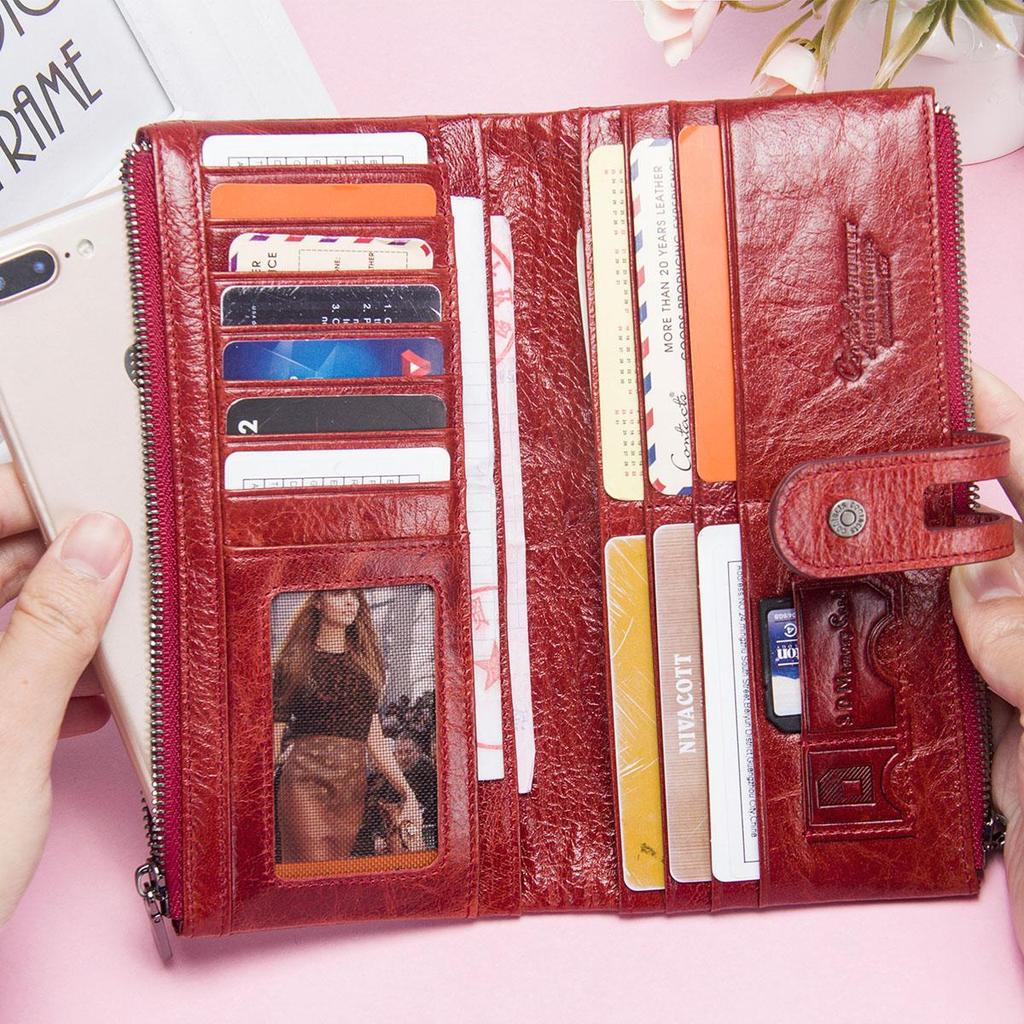 CONTACT'S Genuine Leather Long Wallet For Women Luxury Designer Card Holders Money Clips Coin Purses Female Bags