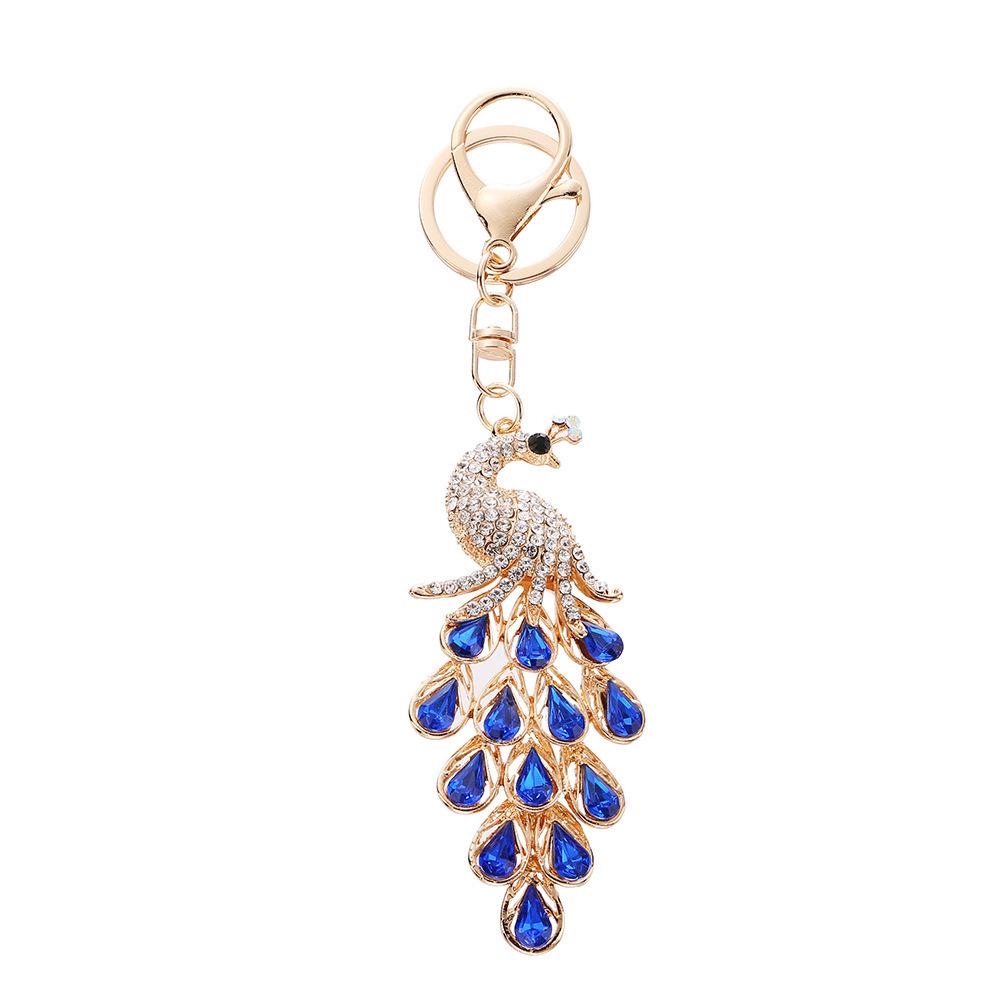 Seven-Color Peacock Tail Keychain: Creative Metal Pendant with Crystals