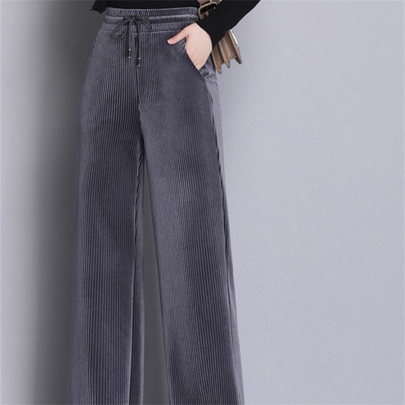2022 Pantaloni de iarnă ocazional cu lungime întreagă Pantaloni de velur cu picioare largi Pantaloni elastici cu talie înaltă pentru femei Pantaloni eleganti cu șireturi