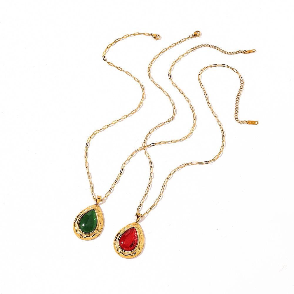 18k Gold-Plated Adjustable Stainless Steel Bohemian Necklace with Gemstone