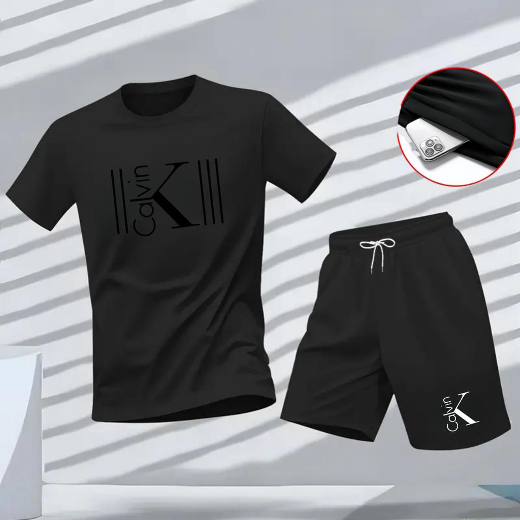 "2025 Men's Breathable sports pattern Printed T-shirt Casual Fashion short-sleeved T-shirt Summer streetwear top Two-piece set.