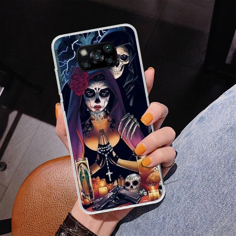 Catrina Beautiful Rose Girl Skull Phone Case For Xiaomi Poco X7 X6 X5 Pro F7 Ultra Redmi 15C 15 13C 13 12C 12 10 10A 10C 9 9A 9C