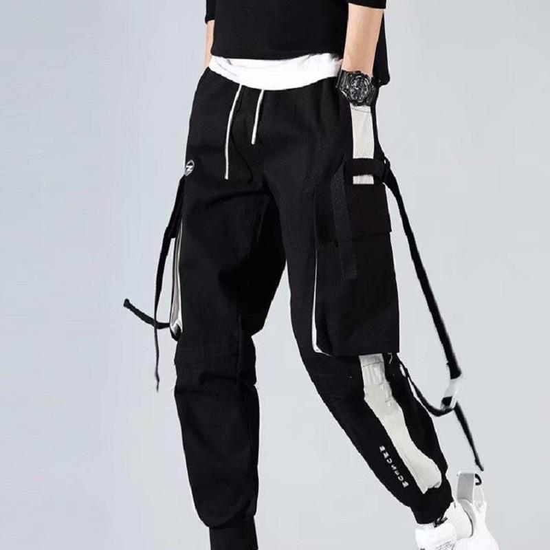 Dámské cargo kalhoty harémové kalhoty módní punkové kapsy jogger kalhoty řetěz Harajuku elastické vysoký pas streetwear