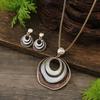 New enamel three-layer round ring stud earrings pendant set, women's simple and advanced sense hollow ring necklace