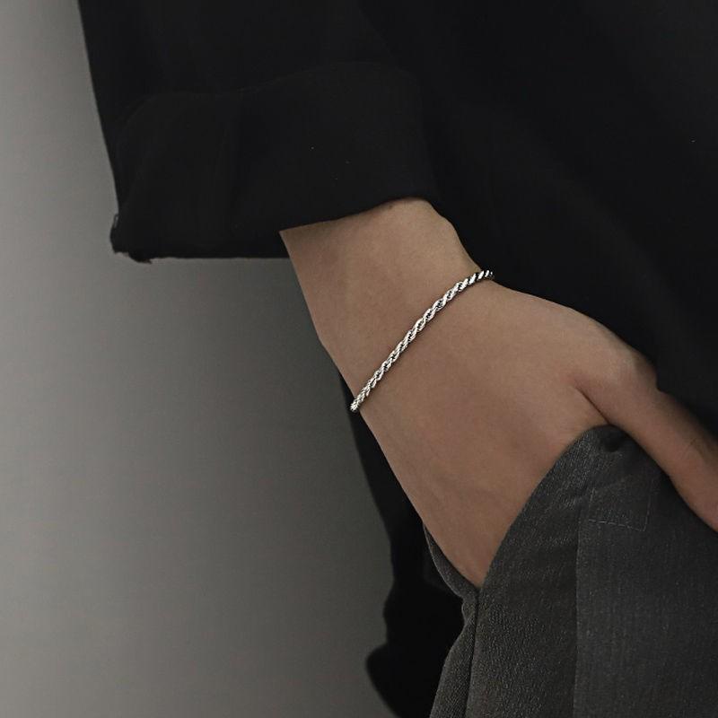 Charms 925 Silver Bracelets for Women Men Simple 4MM Twisted Rope Chain Bracelets Party Wedding Jewelry Holiday Gifts