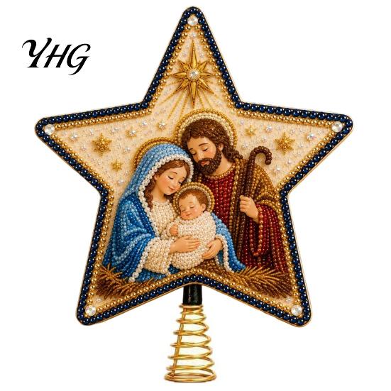 DIY Festive Craft Kit Christian Faux Pearl Art Christmas Tree Topper Kit, Faith Nativity Holiday Handcrafted Ornament Decoration, Handmade Beaded Star