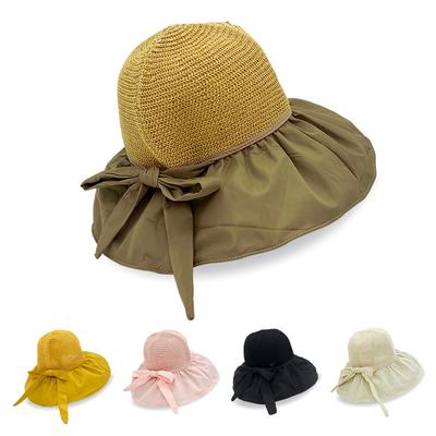 Summer New Bow Tie Black Rubber Fisherman Hat with UV Protection and Large Brim Shell Hat for Women UPF50+sun Shading and Sun Protection Hat