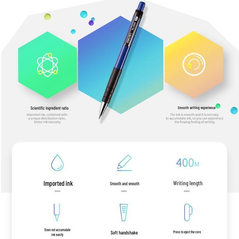 Deli 0.7mm Blue Click-Type Ballpoint Pen for Students and Office Use