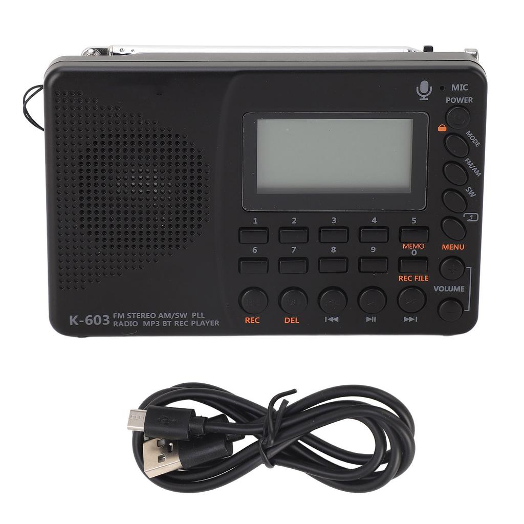 K‑603 FM AM SW Radio Multi‑Function Portable Small Radio Stereo Speaker REC Recorder