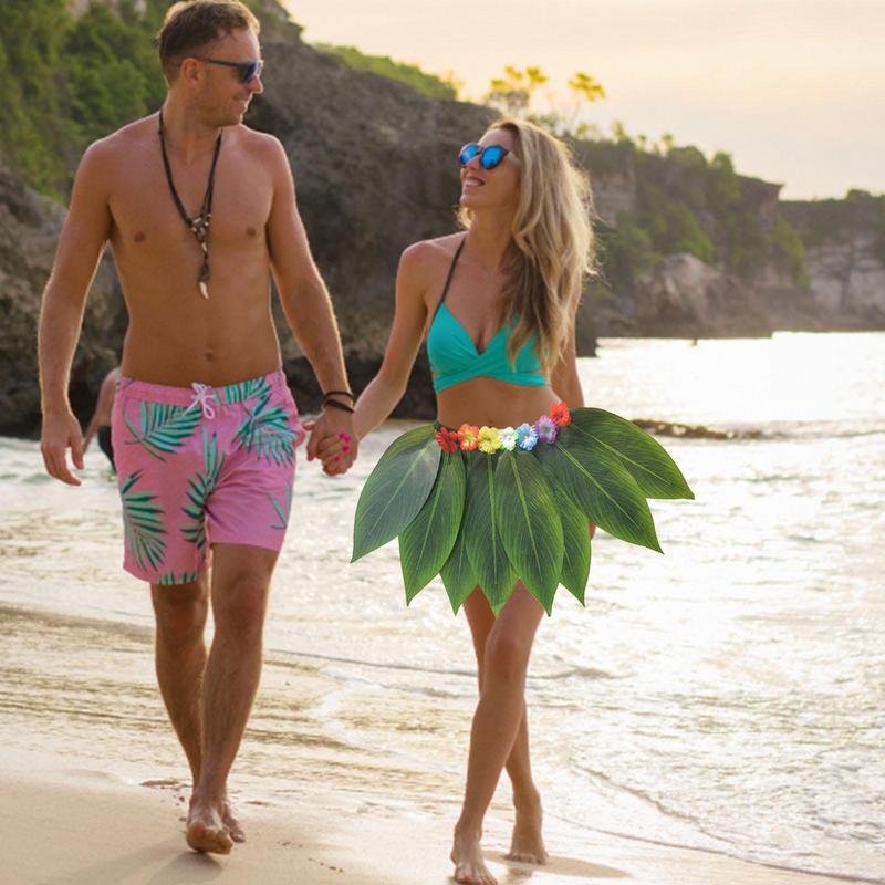 Hawaiian Green Leaf Skirt Beach Grass Leaf Skirt Set Green Hawaiian Grass Skirt Soft Hawaiian Costume For Bonfire Party Prom