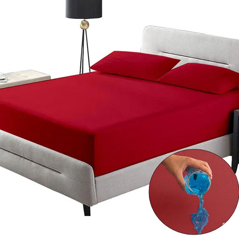Waterproof Fitted Bedsheet Solid Color Mattress Protector Cover Elastic Bed Sheet Bedroom Bed Protector Cover (No Pillowcase)