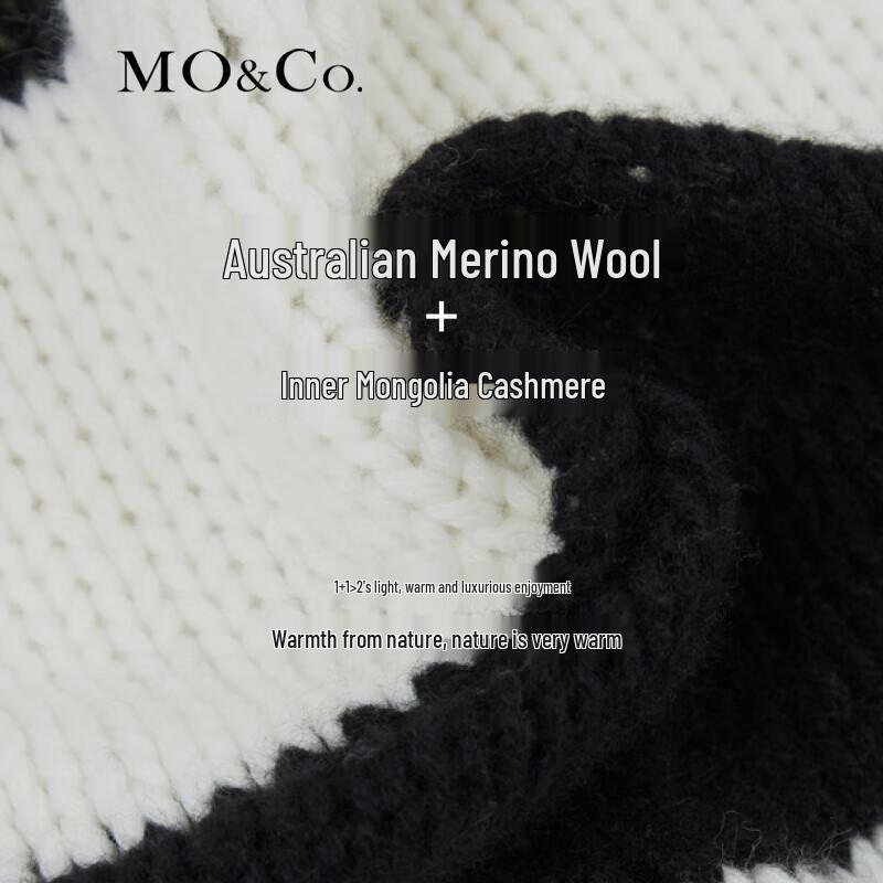 MO&Co. 2024 Spring Lambswool Cashmere Blend Distressed Striped V-Neck Sweater