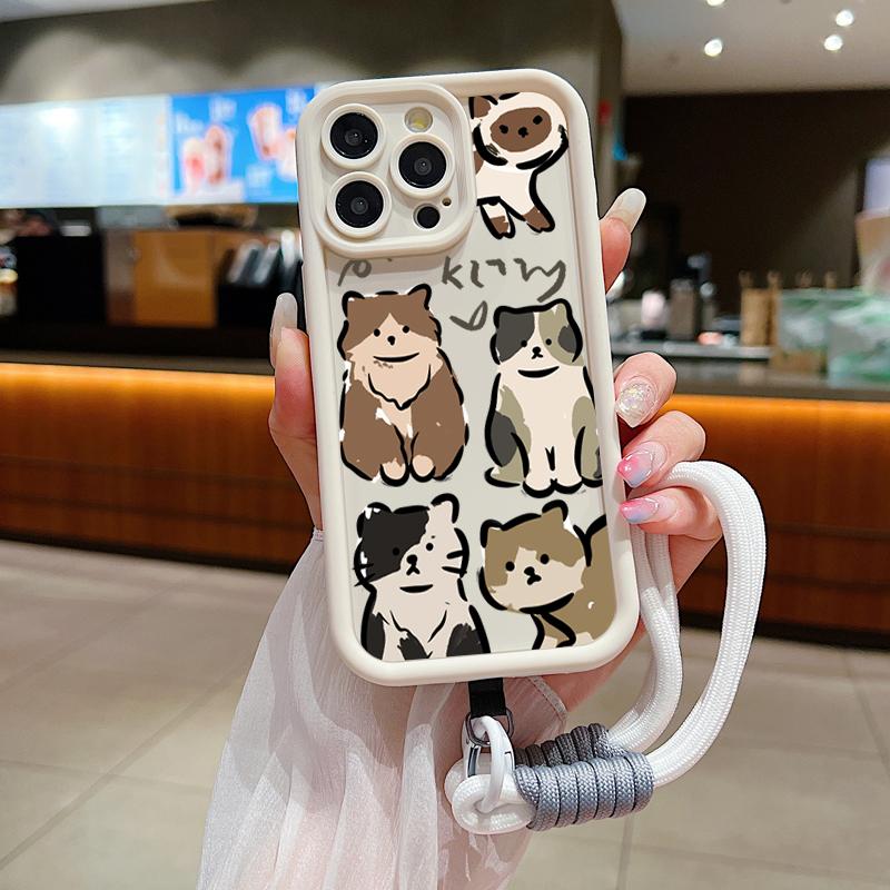 Funny Cats Graffiti Dog Soft Lanyard Rope Case For Samsung Galaxy A14 A32 A53 A13 A33 A52 S24 S23 S22 S21 Ultra Plus FE Cover
