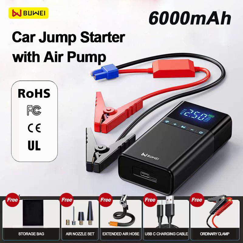 

BUWEI Модернизированный автомобильный пусковой воздушный насос Power Bank Освещение Портативный воздушный компрессор Стартеры для автомобильных аккумуляторов Автомобильный насос для накачивания шин