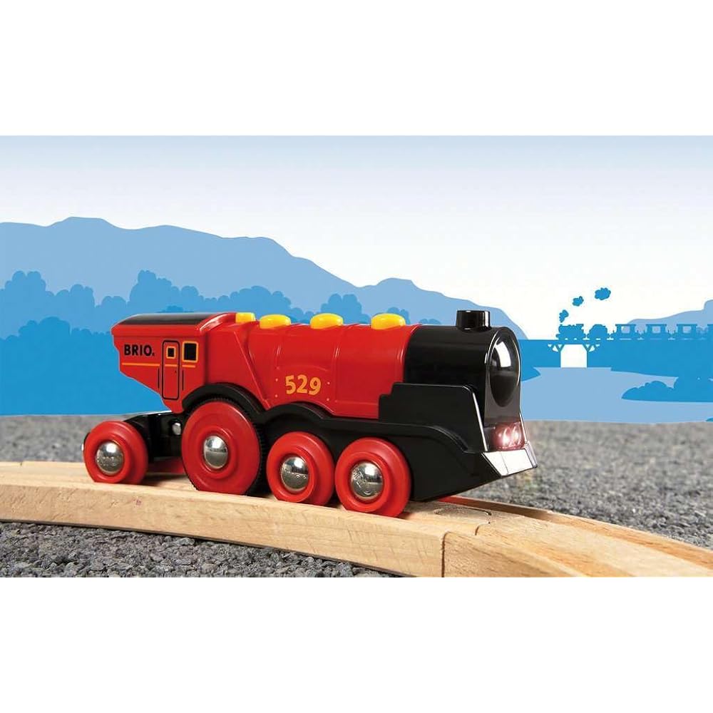 Brio Mighty Action Electric Train Set with Sound and Light 33592, Switchable Manual and Electric, Wooden Toy for Ages 3+