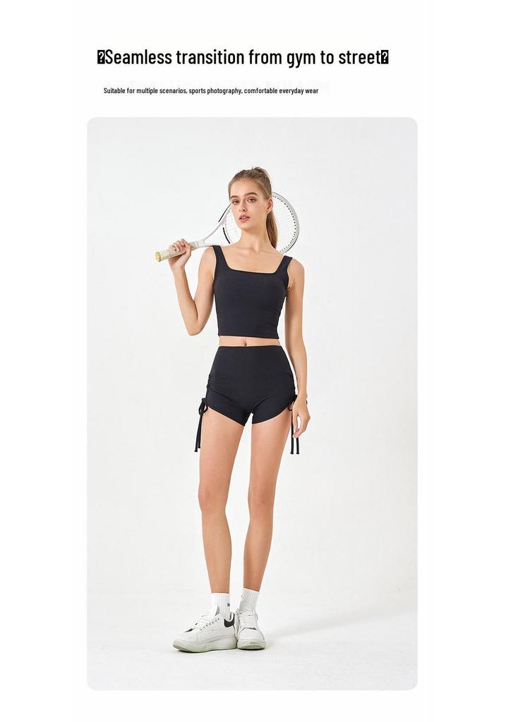Women's Summer Color Block Quick-Dry Slimming Three-Quarter Sports Shorts with Drawstring and Butt-Lifting Design for Running and Yoga.