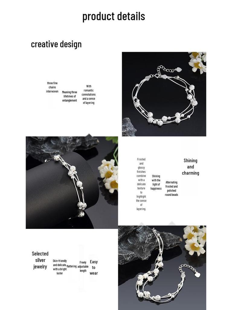 S925 Sterling Silver Three Worlds Rotating Bead High-End Bracelet: Elegant, Fresh, Niche Birthday Gift for Women