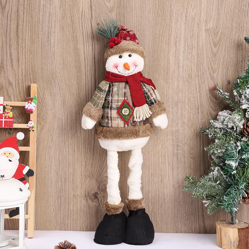 Vintage Telescopic Christmas Plush Dolls - Santa Claus & Snowman Window Display Ornaments