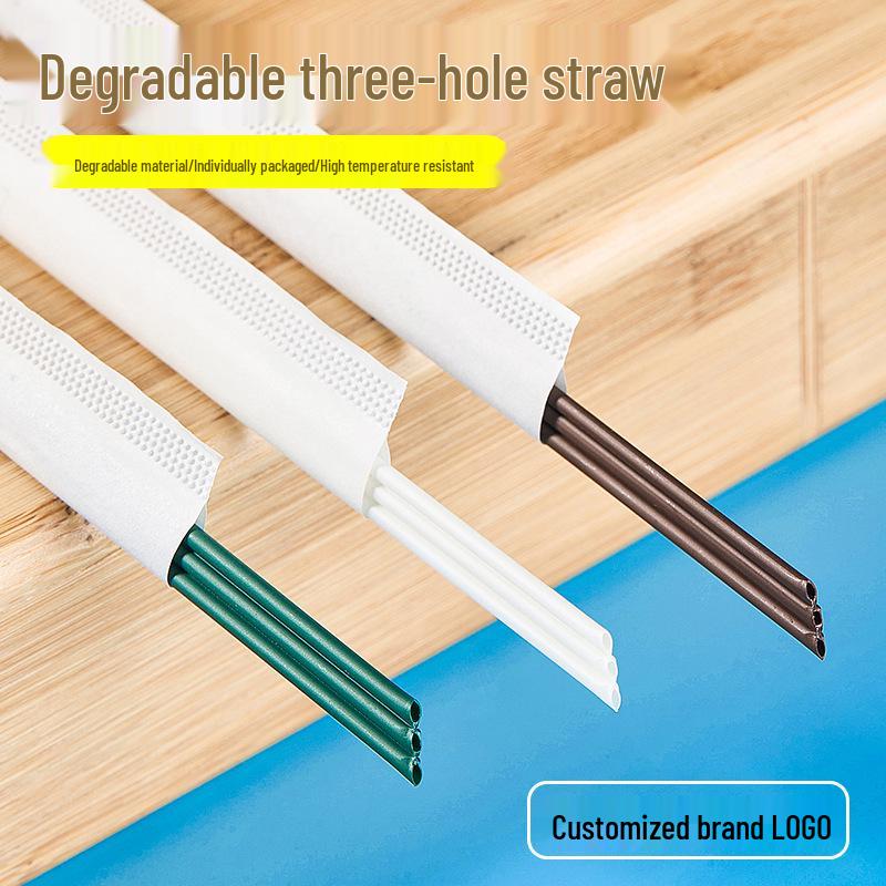 PLA Three-Hole Coffee Stirrer: Disposable, Individually Wrapped, Hot Drink Three-Pronged Straw.