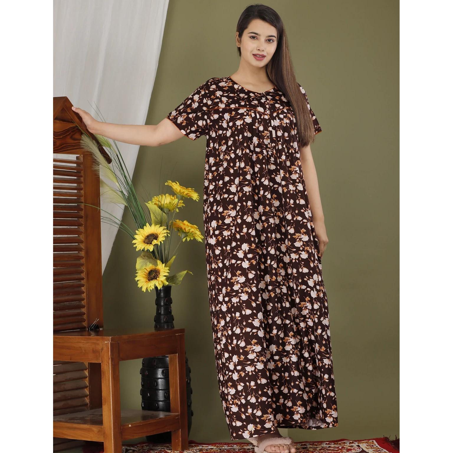 

Beautiful Printed Women Maxi Nighty Indian Bollywood Summer Wear Night Gown Free