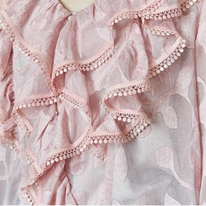 MAXZA Ruffle Lace V Neck Jacquard Chiffon Blouse Ze05qb002nh