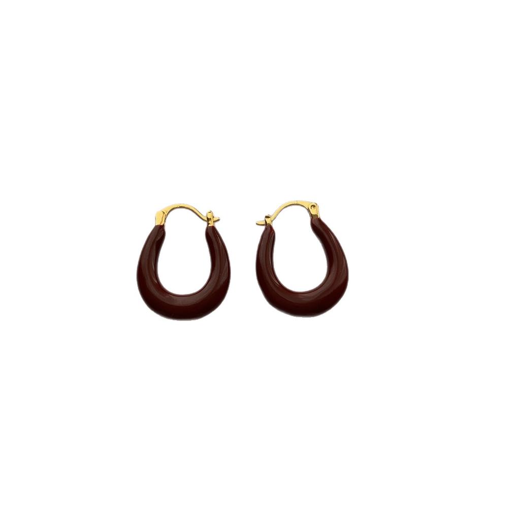 Retro color ring earrings, ear buckles, light luxury fashion, simple personality, daily high-end commuting versatile atmosphere earrings