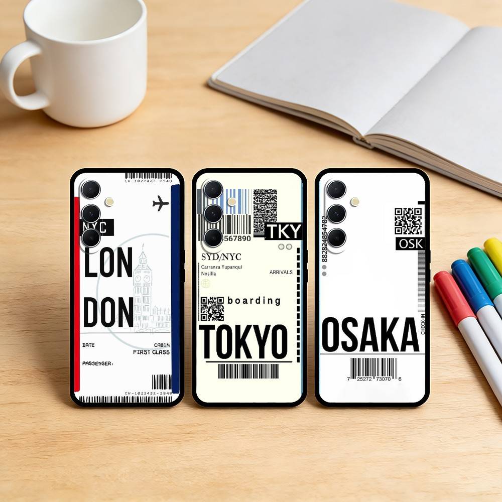 Funny World City Tourist Ticket Label Phone Case For Samsung S25,S24,S21,S22,S23,S30,Ultra,S20,Plus,Fe,Note,10,9,5G Black Cover