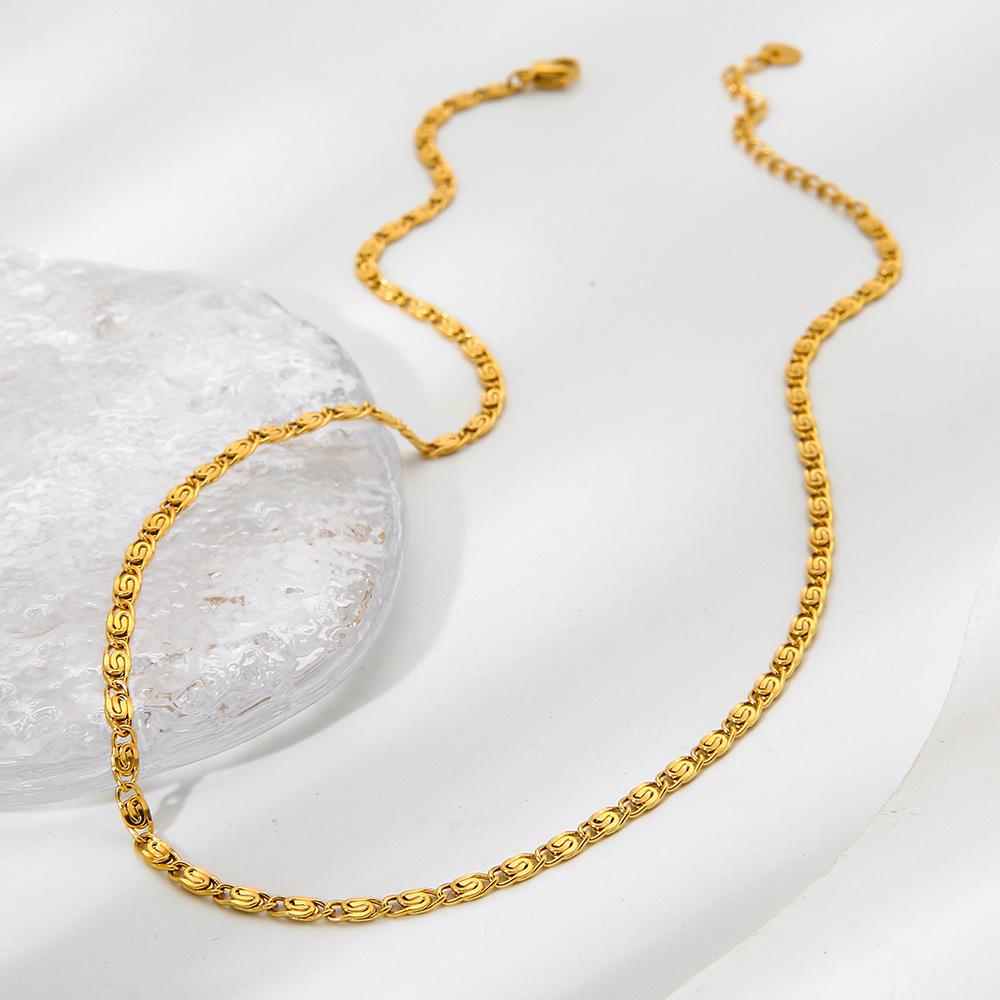 Hot Sale 18k Gold Plated Back Plain Chain Stainless Steel Bracelet Necklace Fashion Versatile Stacked Jewelry Set