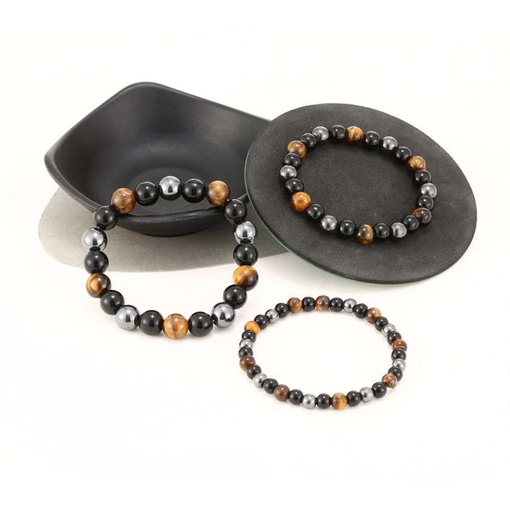 Natürliche schwarze Obsidian-Hämatit-Tigerauge-Perlen-Armbänder für Männer zum magnetischen Gesundheitsschutz für Frauen Seelenschmuck Pulsera Hombre