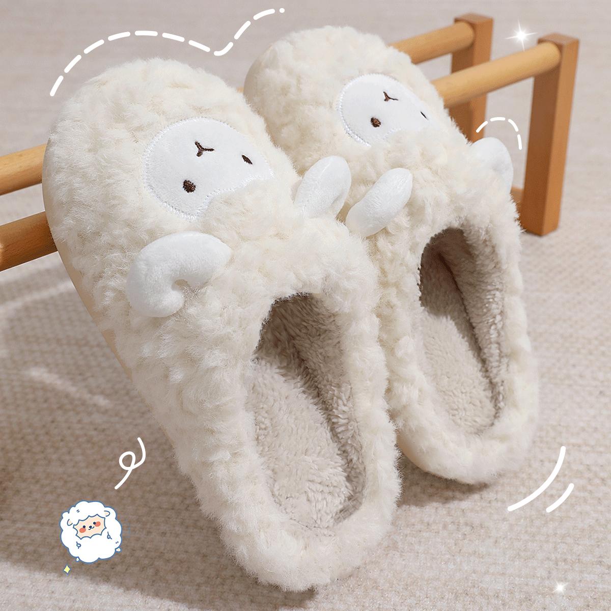 

Cartoon Sheep Women Home Slippers Plush Warm Flat Slides Breathable Comfortable Non-slip Slippers Indoor Outdoor Men Casual Slippers 36-37 білий