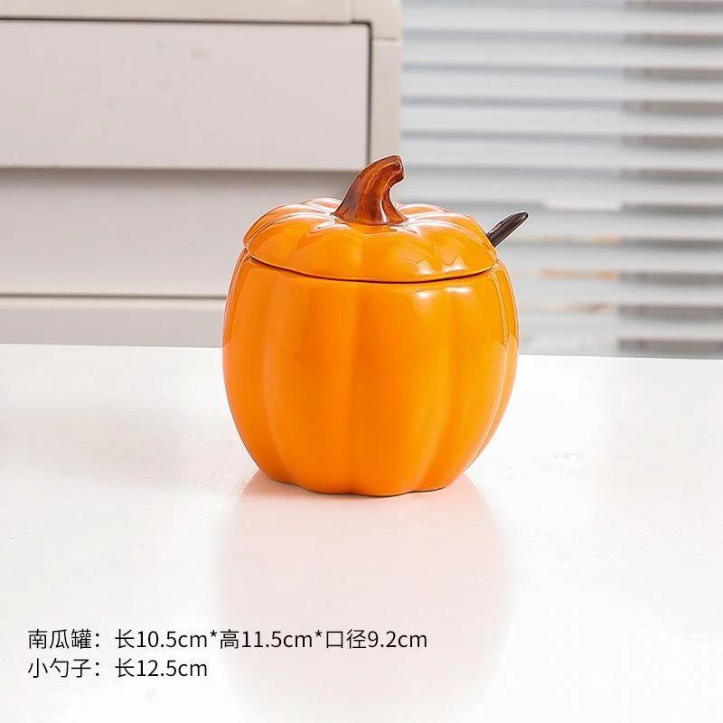 Cute Pumpkin Seasoning Jar Kitchen Seasoning Box Ceramic Stew Pot Home Stew Soup Steamed Egg Bowl with Lid Soup Jar Halloween