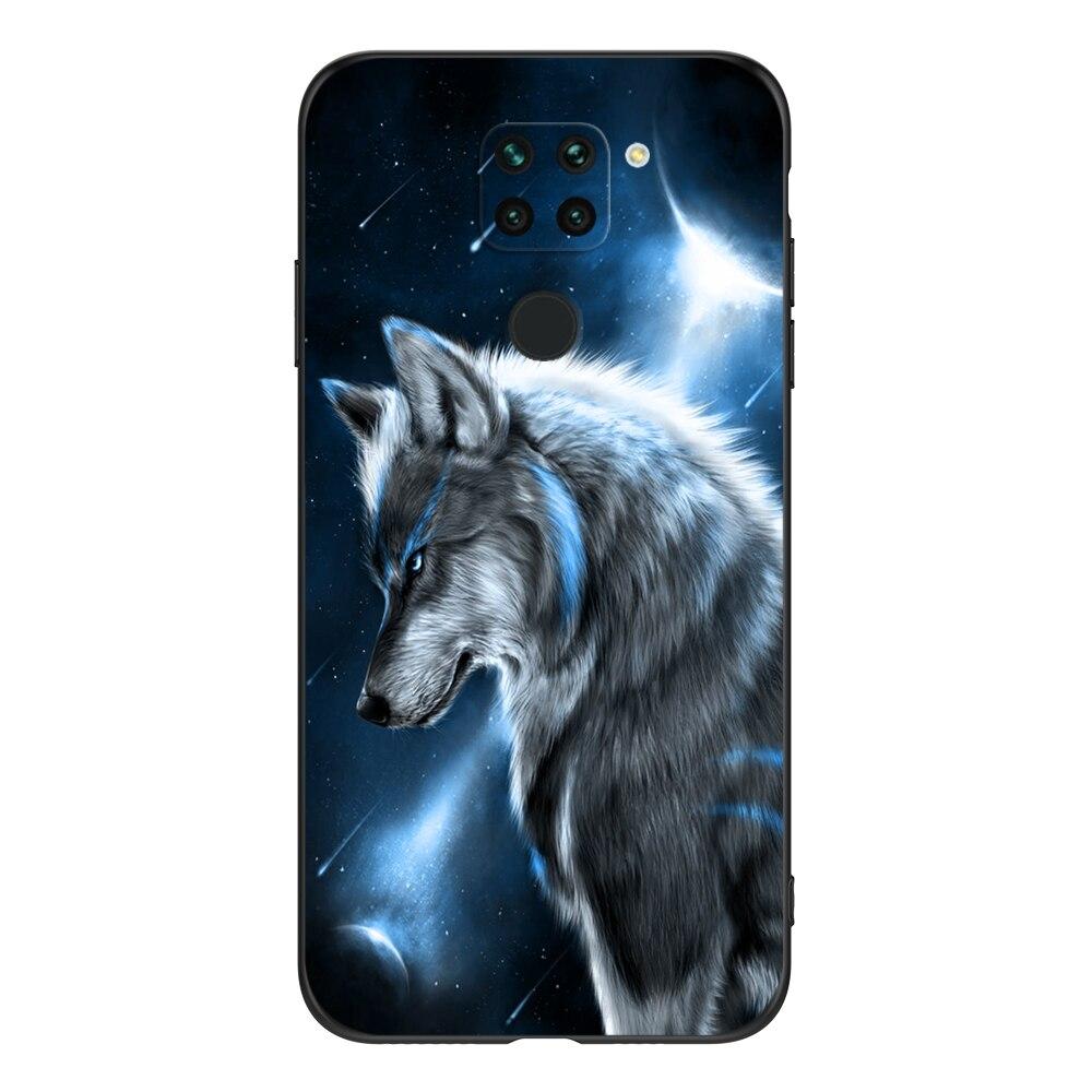 For Xiaomi Redmi Note 9 Global Phone Back Cover  Black Tpu Case Lion Wolf Tiger Dragon