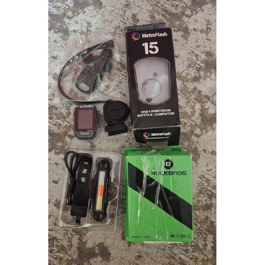 RockBros Bicycle Tail Light w/ Metroflash 15 Cycling Computer Bike Bundle Lot