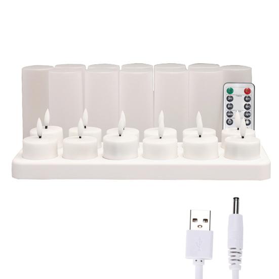 Flameless Candles With Remote Control 4/6/12 Holes Tea Light Rechargeable Flickering LED Controlled Votive Candle Battery Operated Electric USB Lights