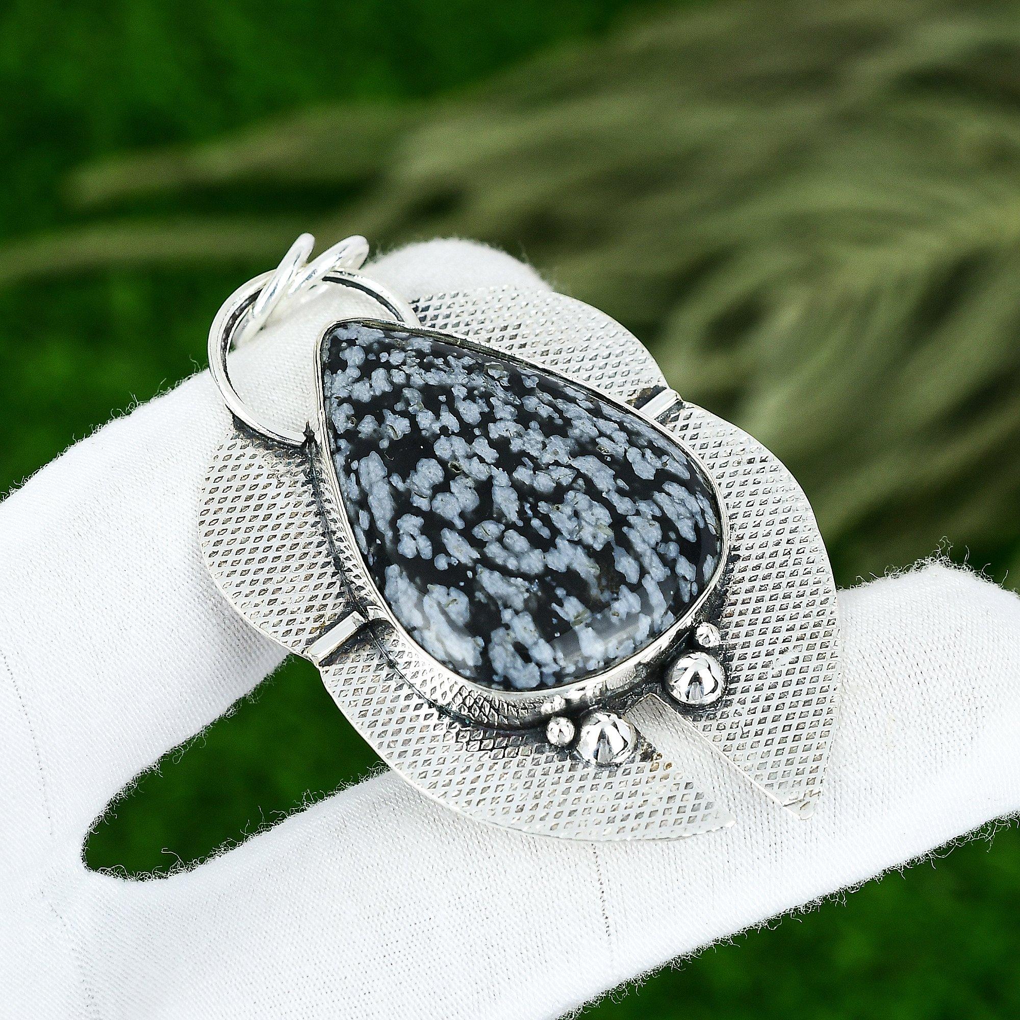 

Snoflake Obsidian Gemstone Sterling Silver Handmade Bezel Sister Artisan Pendant