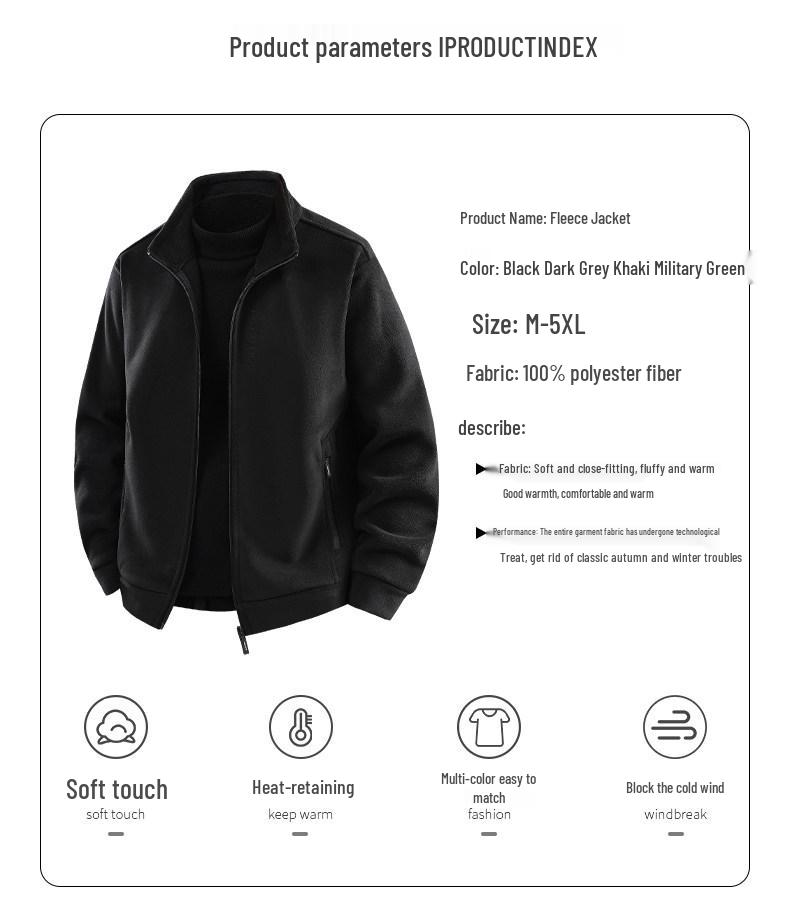 Woodpecker Men's High-End Fleece Jacket - Spring/Autumn Cardigan for Middle-Aged Dads