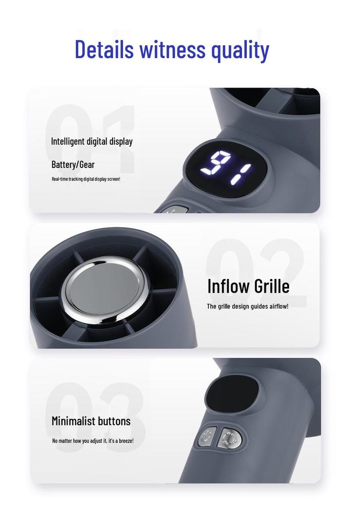 High-Speed USB Rechargeable Portable Mini Handheld Fan with 100-Speed Turbine Power for Strong Wind